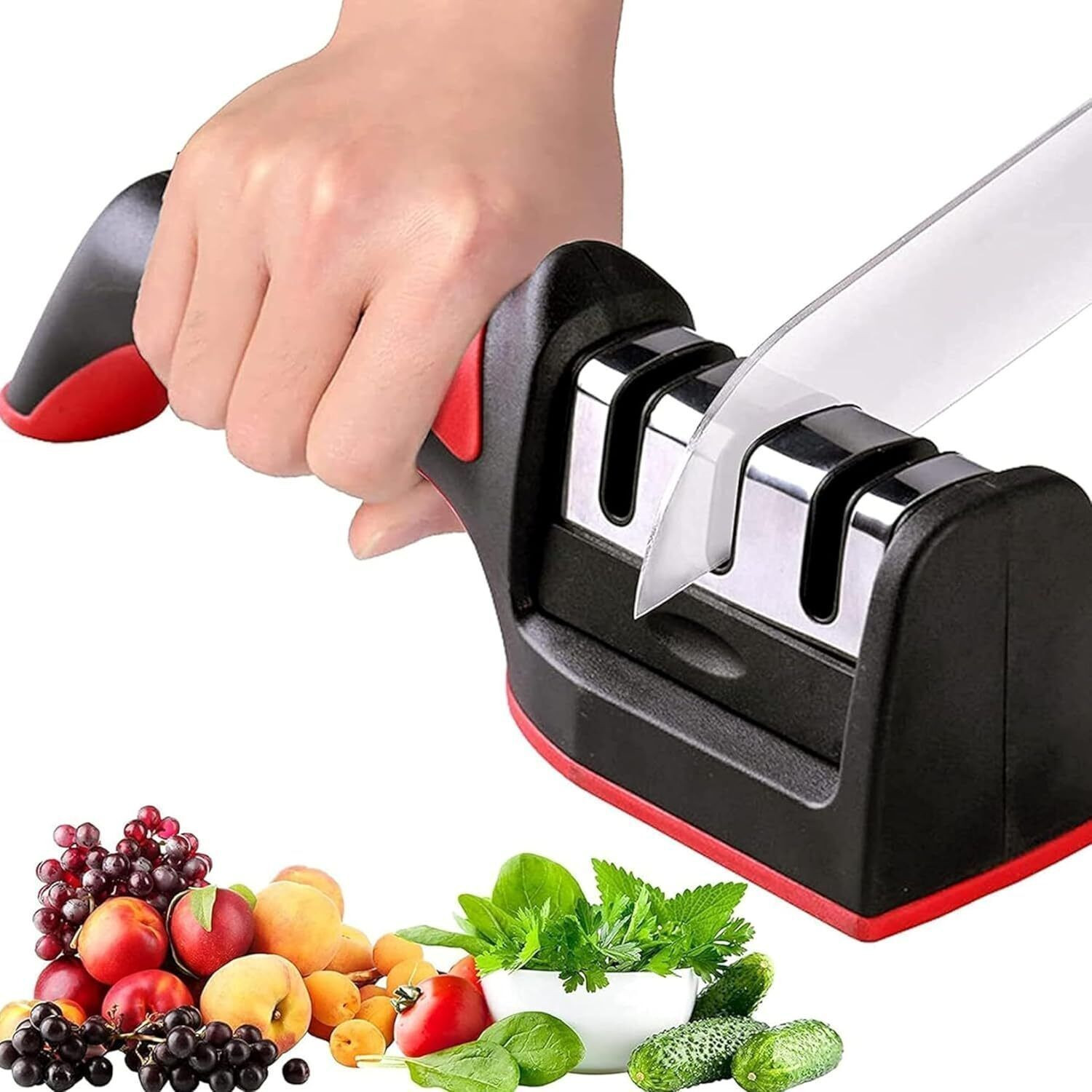 Image of SKOG 3 Stage Knife Sharpener for Kitchen Sharpener self Knives Shaping Multi use Knife Sharpening Steel (Plastic, Stainless Steel)
