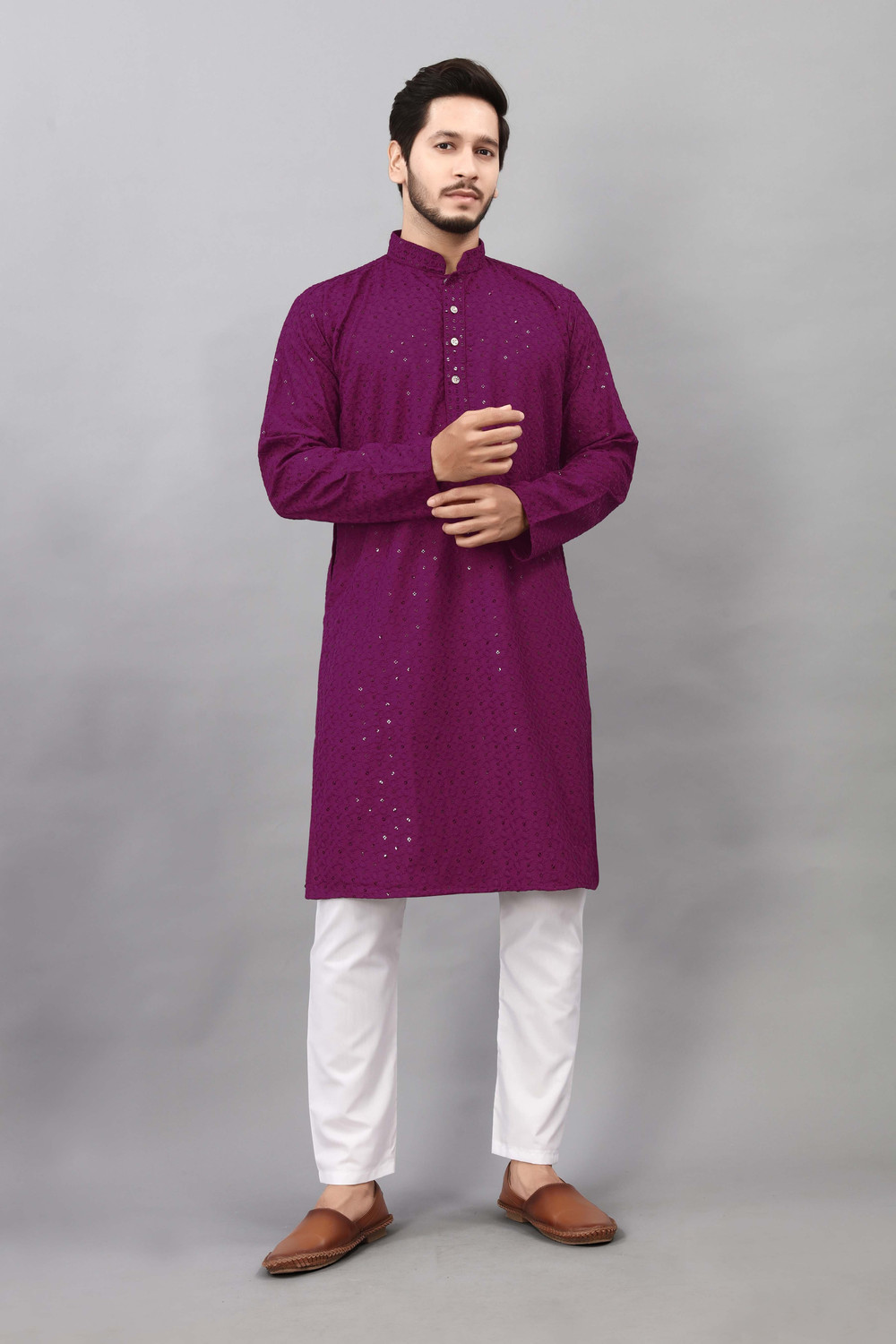 Image of ALMORA Men Embellished Straight Kurta