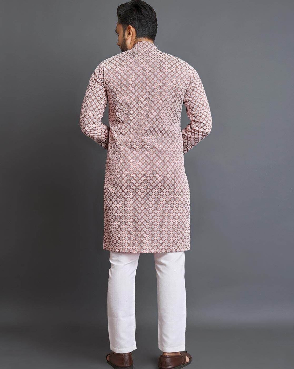 Image of ALMORA Men Embroidered Straight Kurta