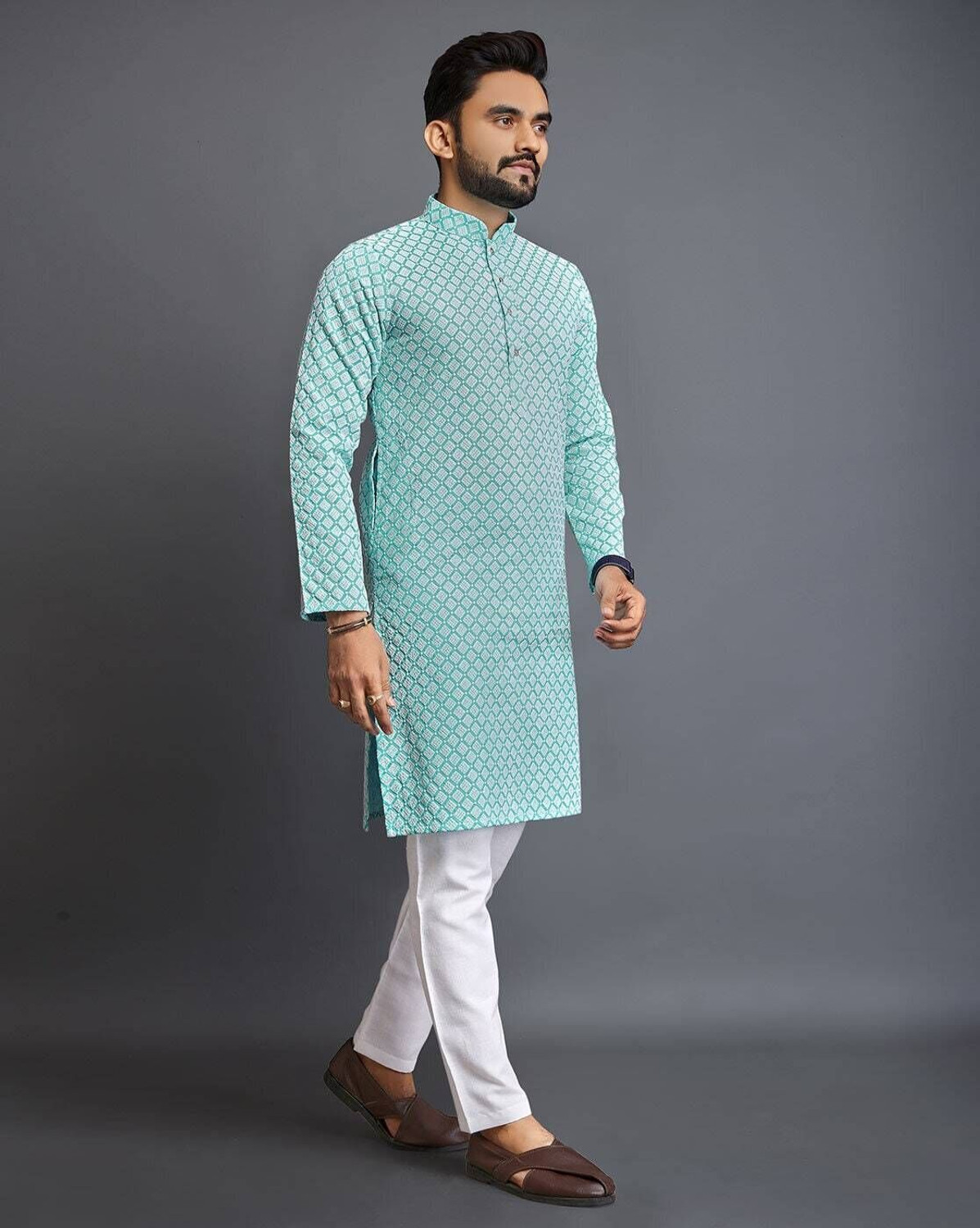 Image of ALMORA Men Printed Straight Kurta