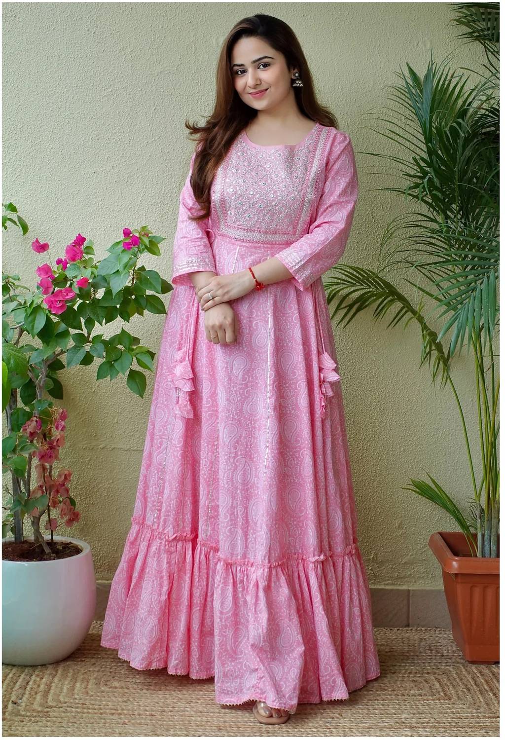 Fox Cover Women Printed, Embellished Cotton Rayon Anarkali Kurta