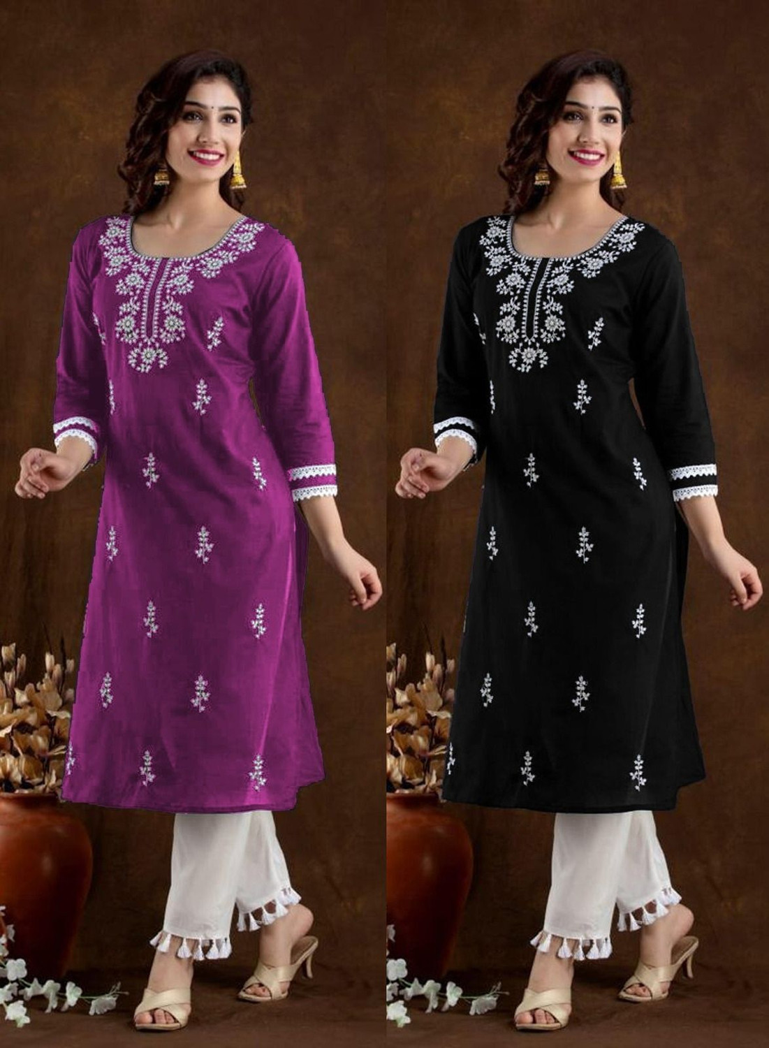 Image of VIKSHI Women Chikan Embroidery Kurta