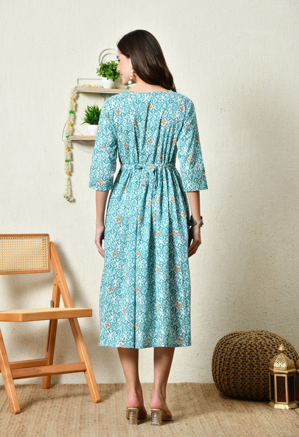 Image of Silakiva Women Fit and Flare Light Blue Midi /Calf Length Dress