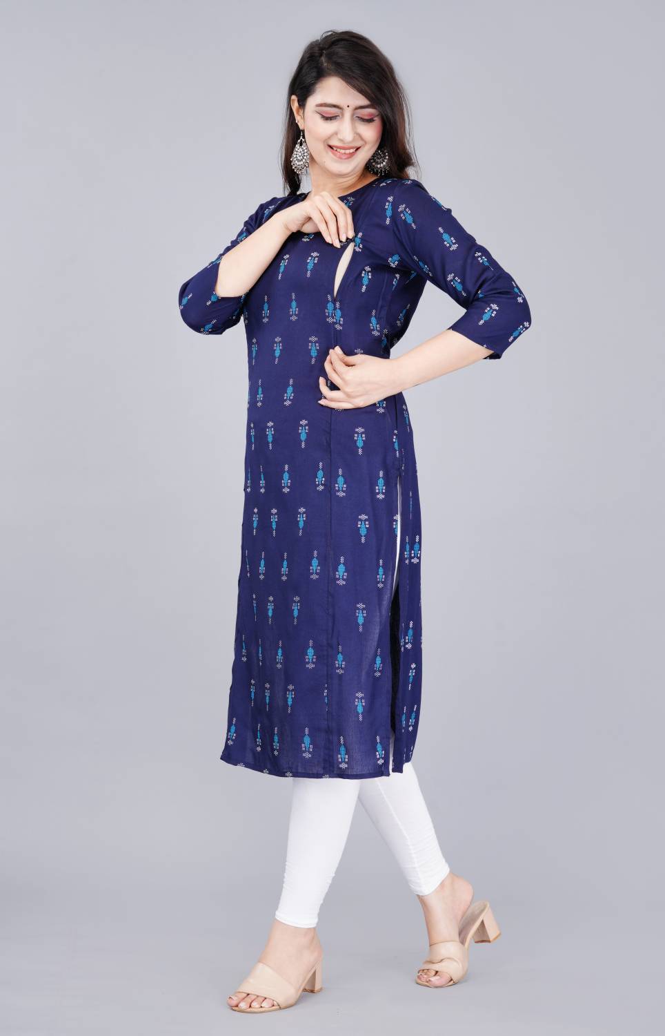 pushpa textile Women Printed Cotton Rayon Straight Kurta (Multico
