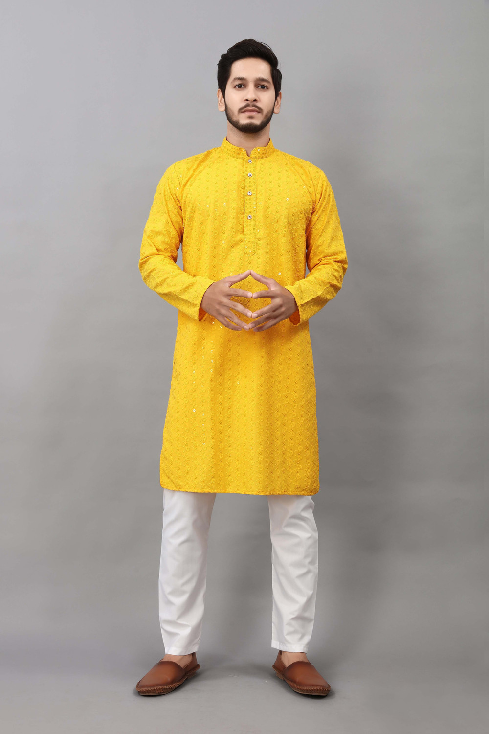Image of ALMORA Men Embellished Straight Kurta
