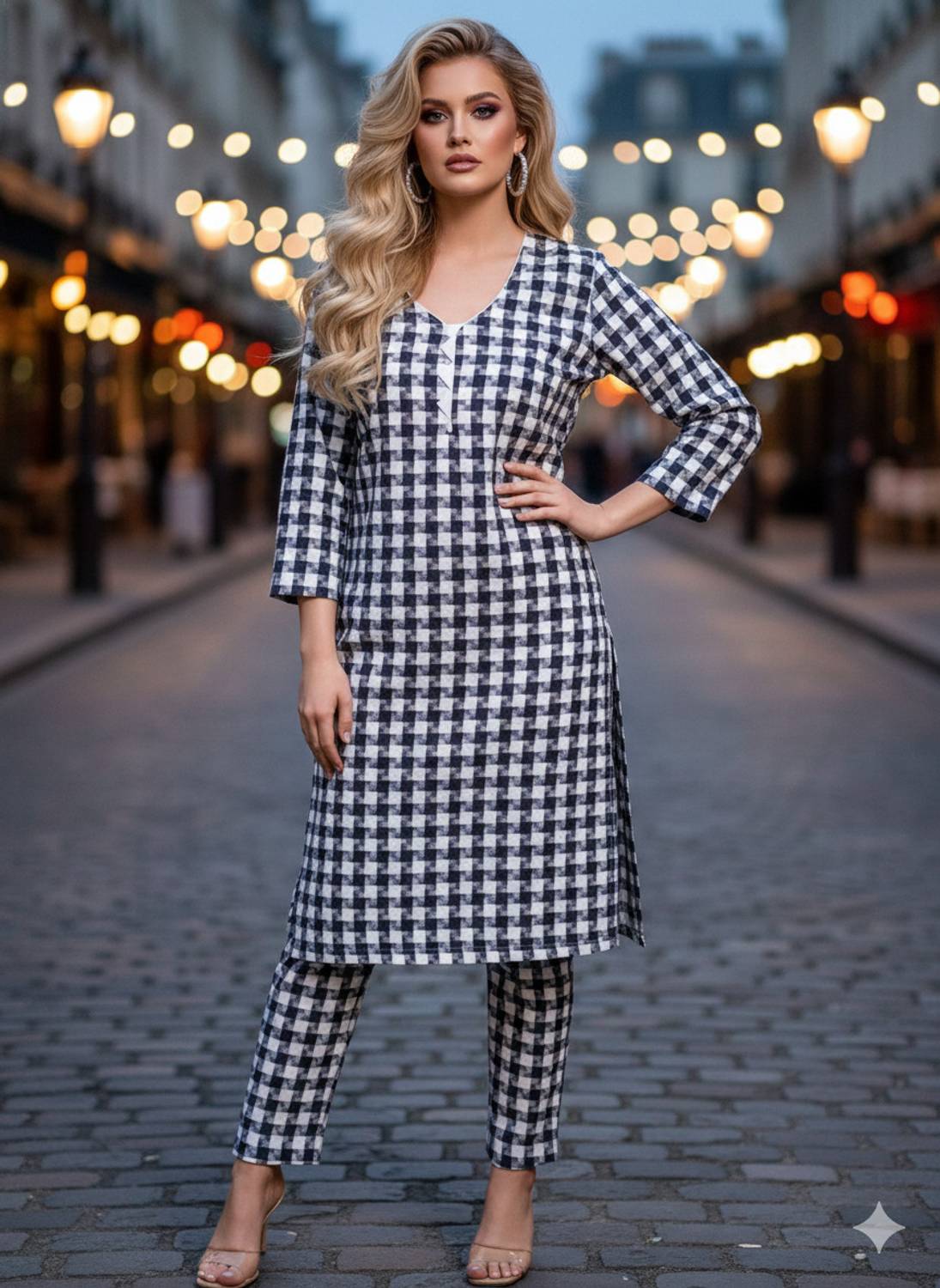 Shozaai Collection Women Checkered Straight Kurta
