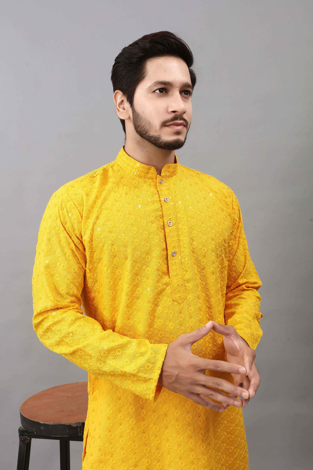 Image of ALMORA Men Embellished Straight Kurta