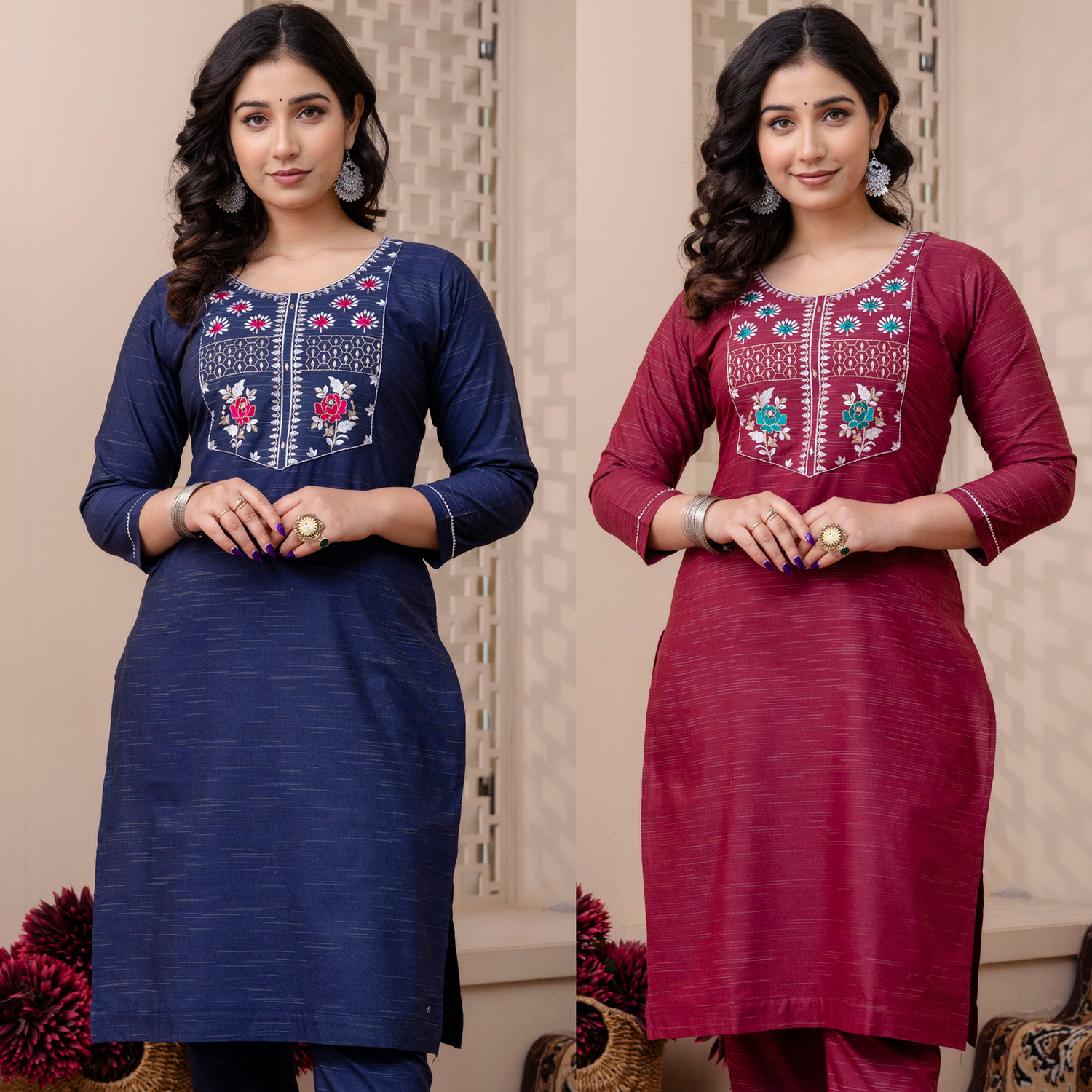 Image of Auzanoor Collection Women Embroidered Straight Kurta