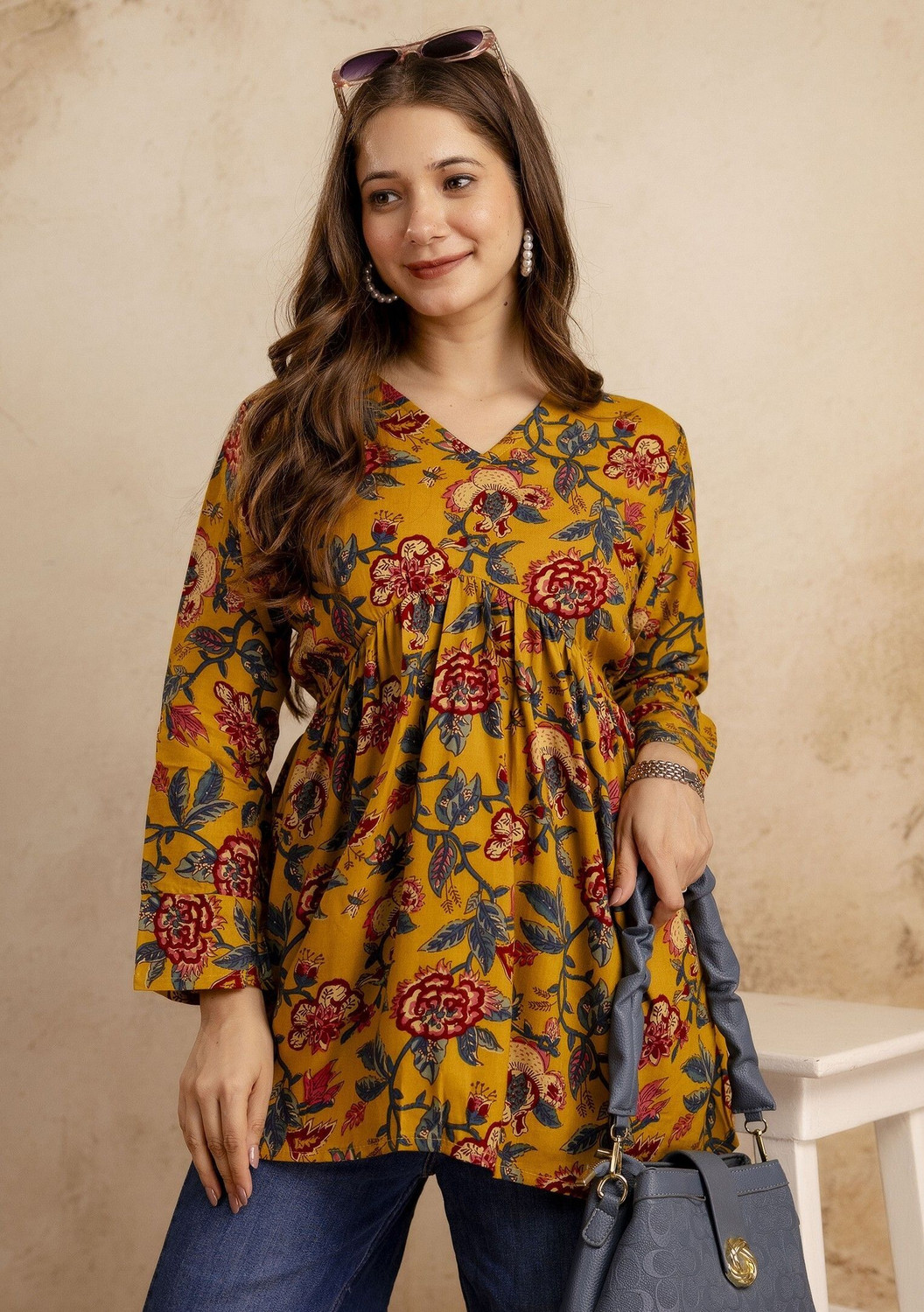 Image of Mialo fashion Women Floral Print Flared Kurta
