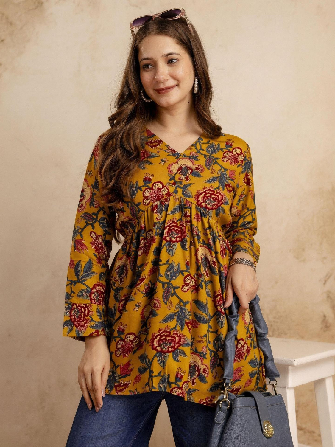 Image of Mialo fashion Women Floral Print Flared Kurta