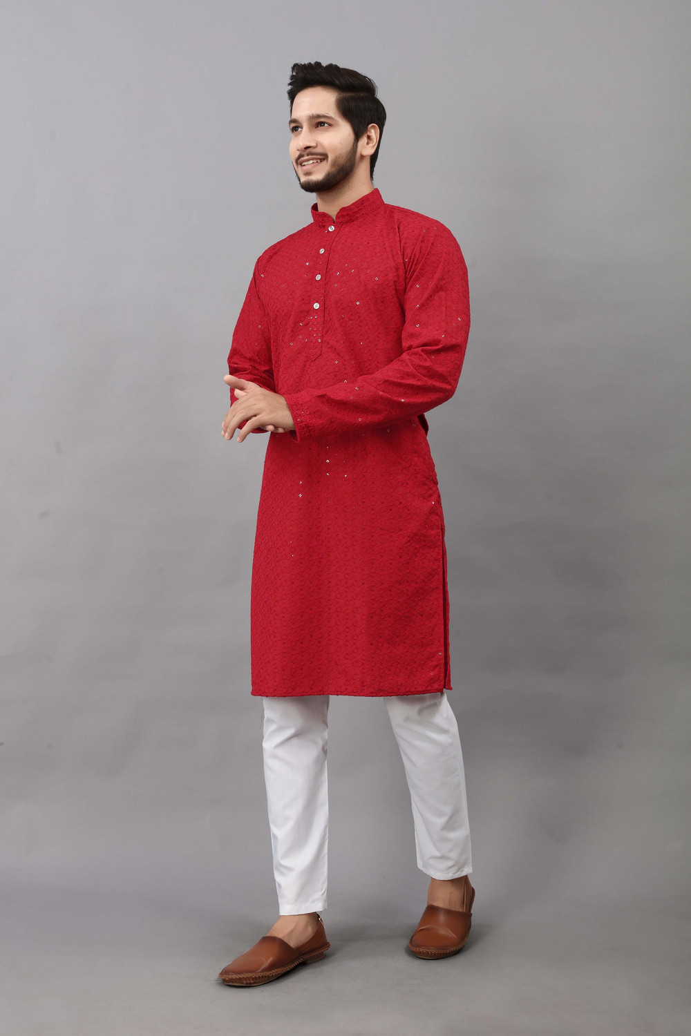 Image of ALMORA Men Embellished Straight Kurta
