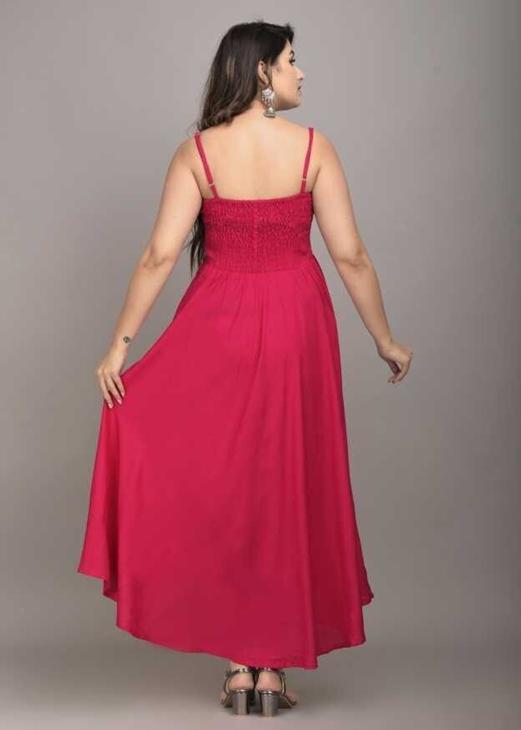 Image of MEWEAR Women Fit and Flare Pink Midi /Calf Length Dress