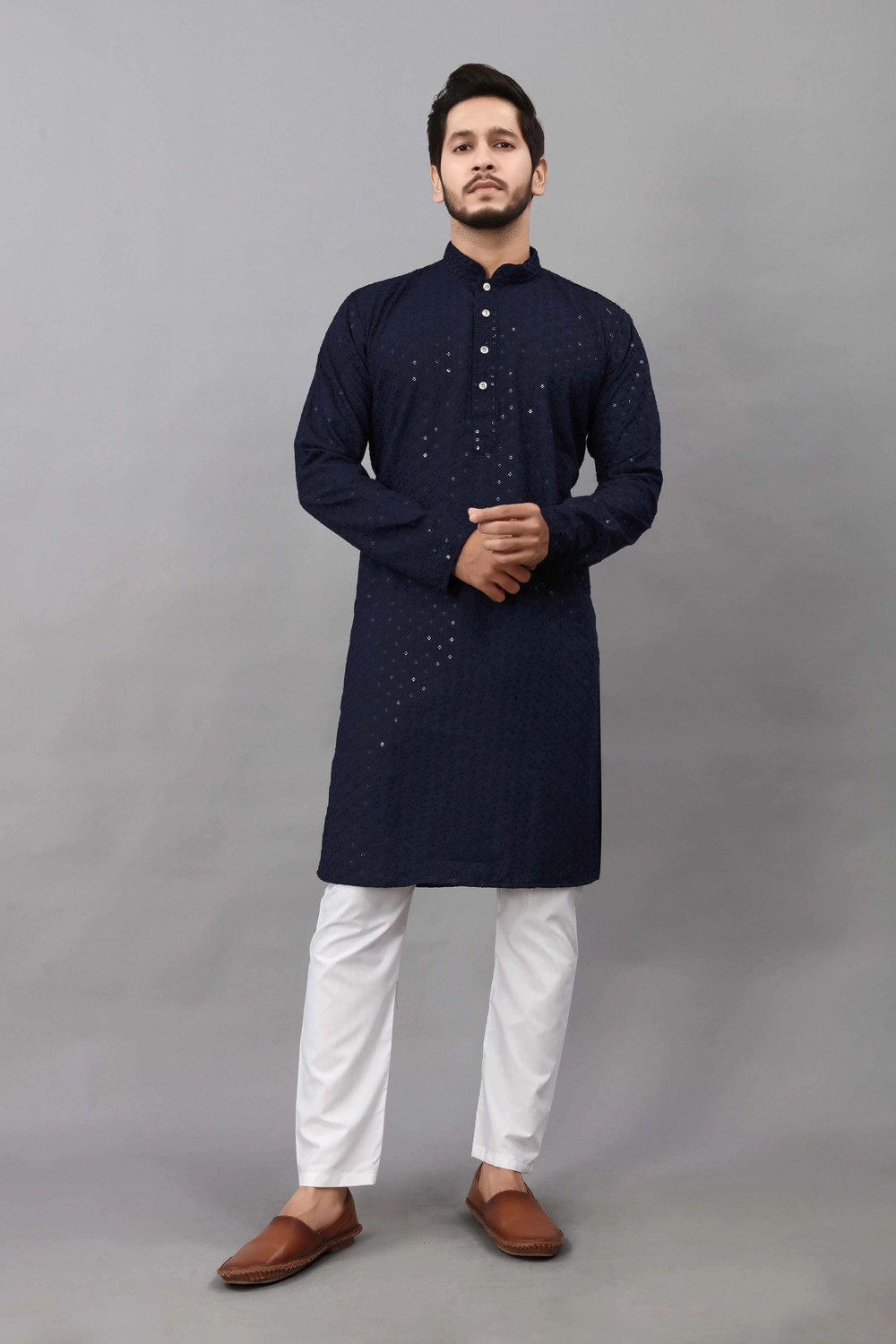 Image of ALMORA Men Embellished Straight Kurta
