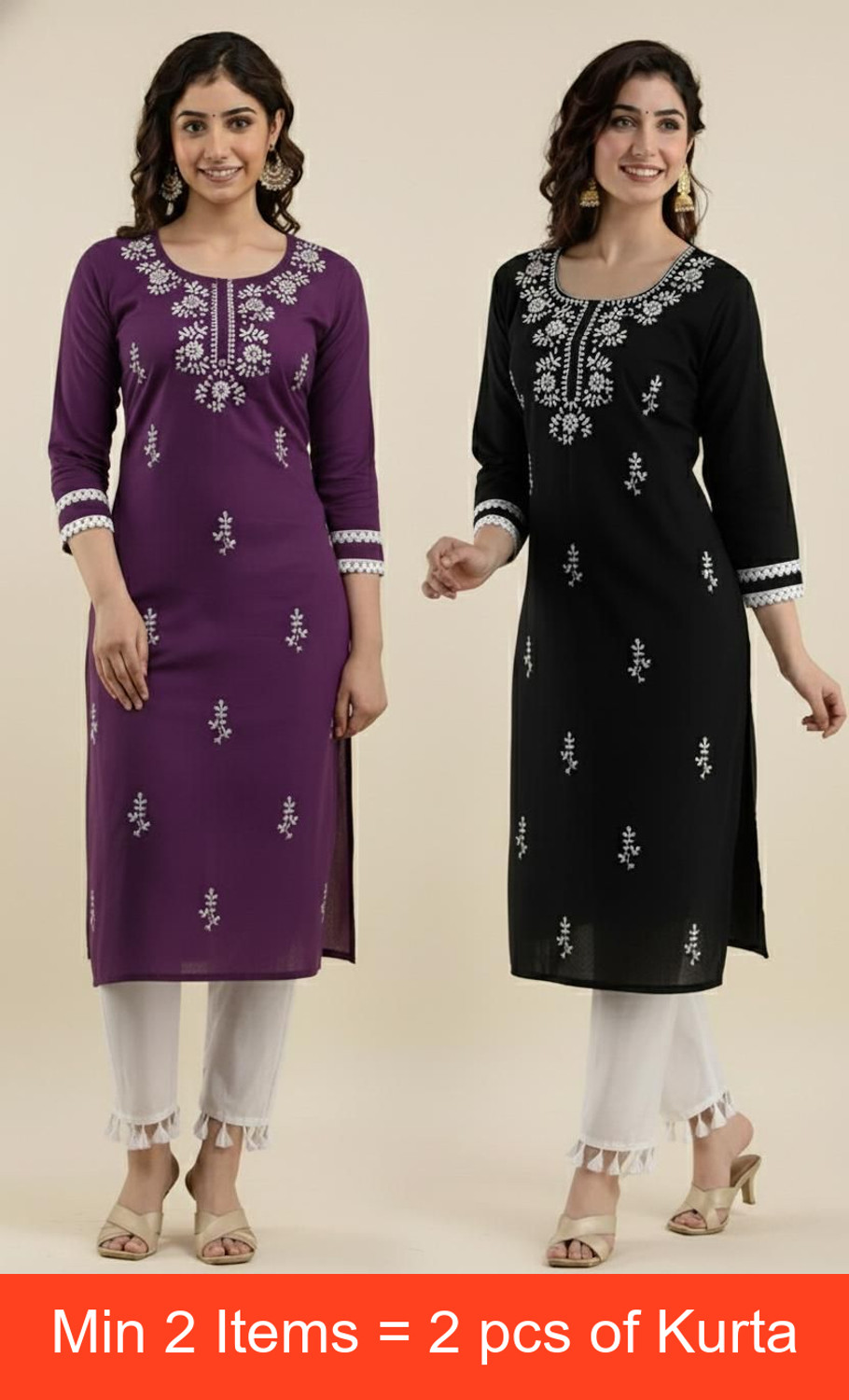 Image of VIKSHI Women Chikan Embroidery Kurta