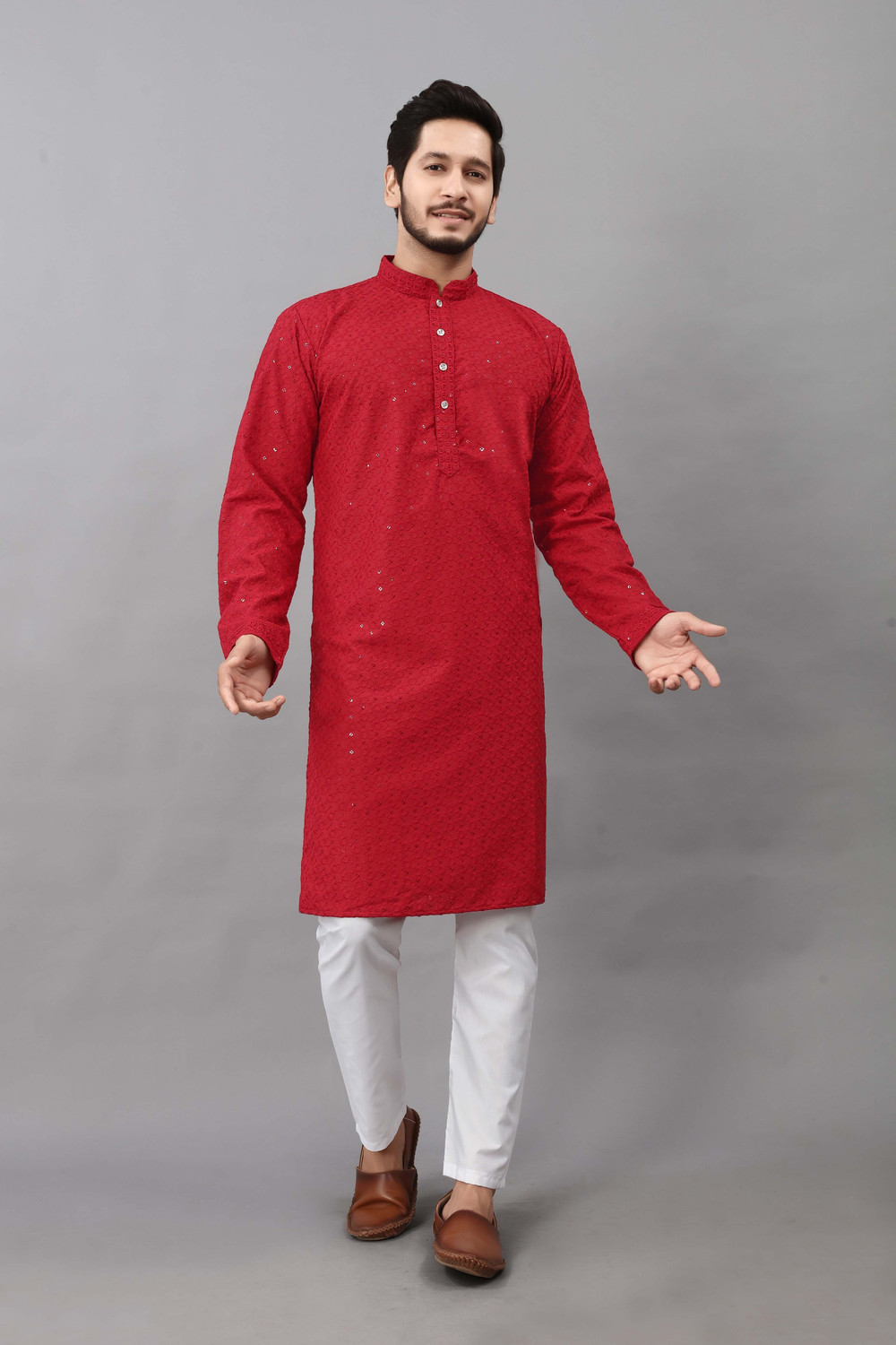 Image of ALMORA Men Embellished Straight Kurta