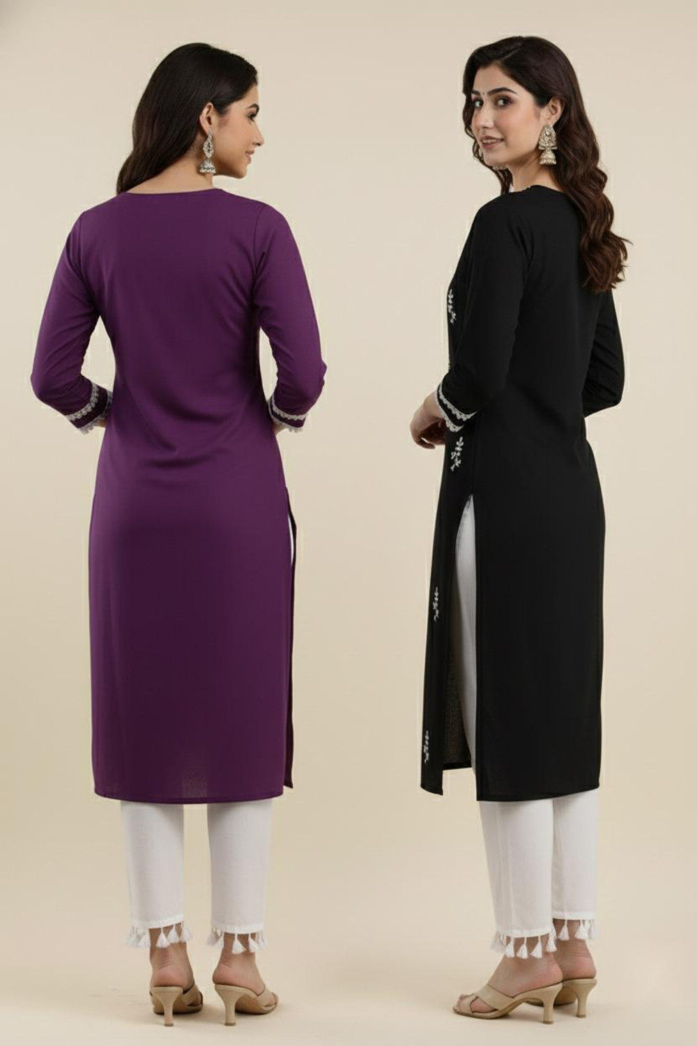 Image of VIKSHI Women Chikan Embroidery Kurta