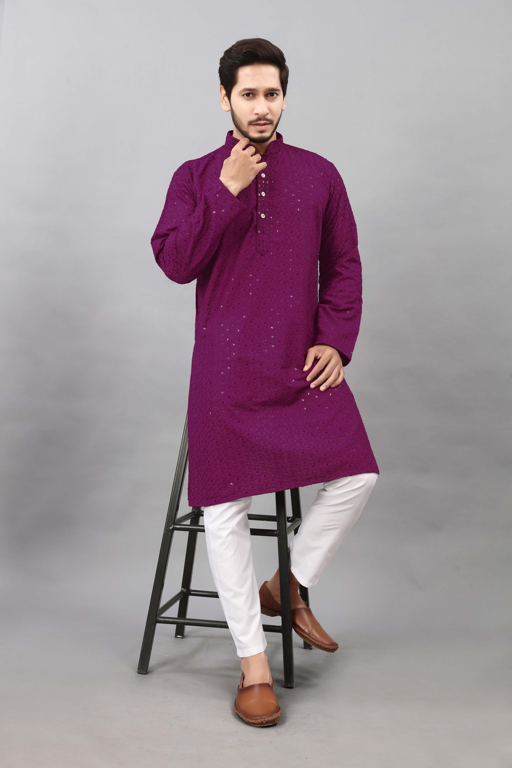 Image of ALMORA Men Embellished Straight Kurta