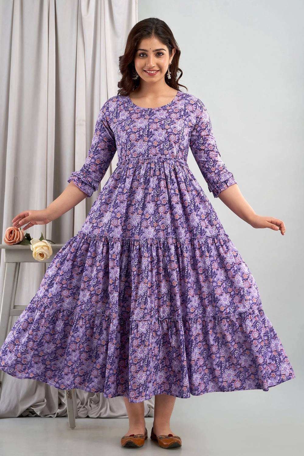 Silakiva Women Printed Cotton Blend Anarkali Kurta (Purple)