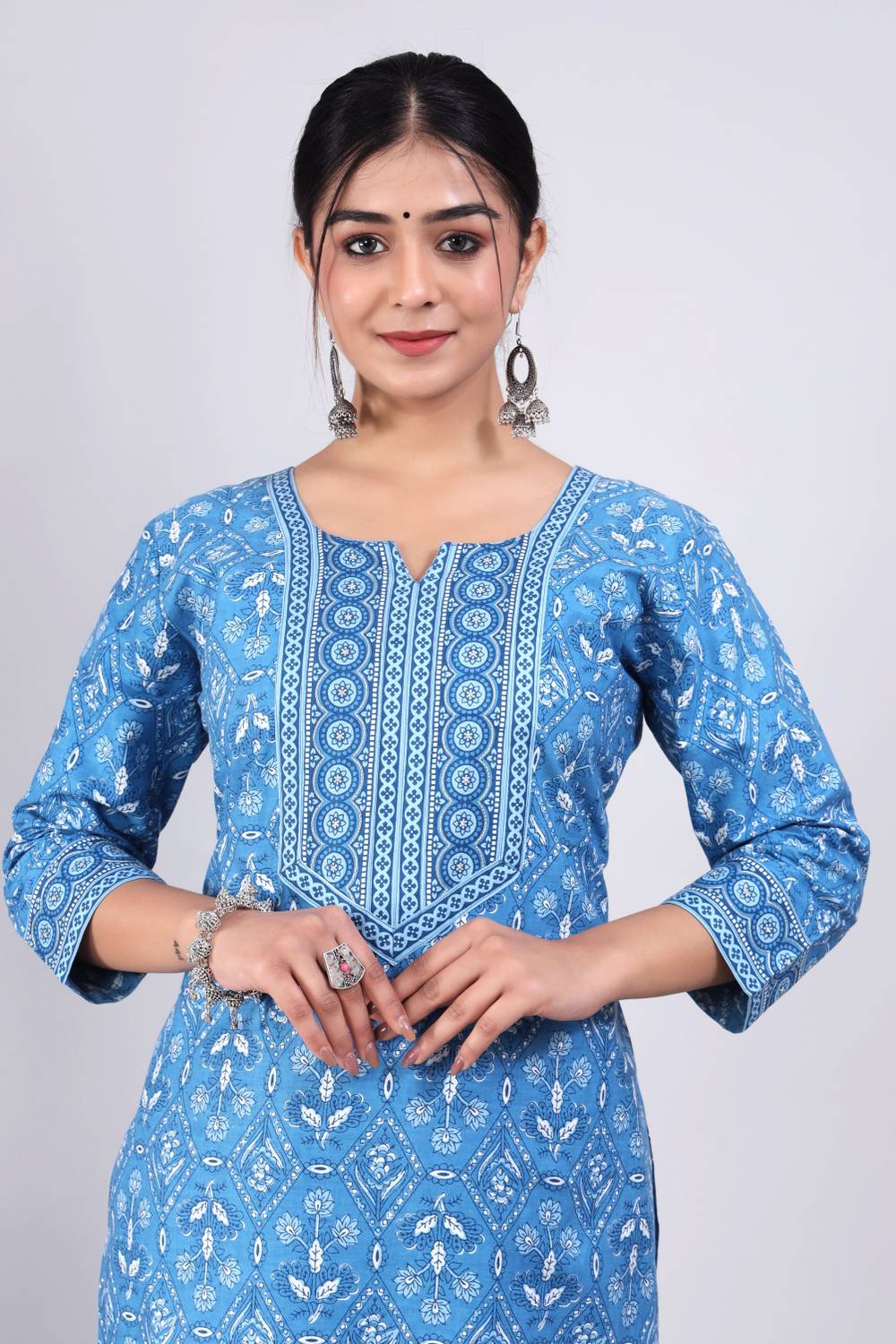 ZEWAR by Modi's Women Block Print Pure Cotton Straight Kurta (Lig