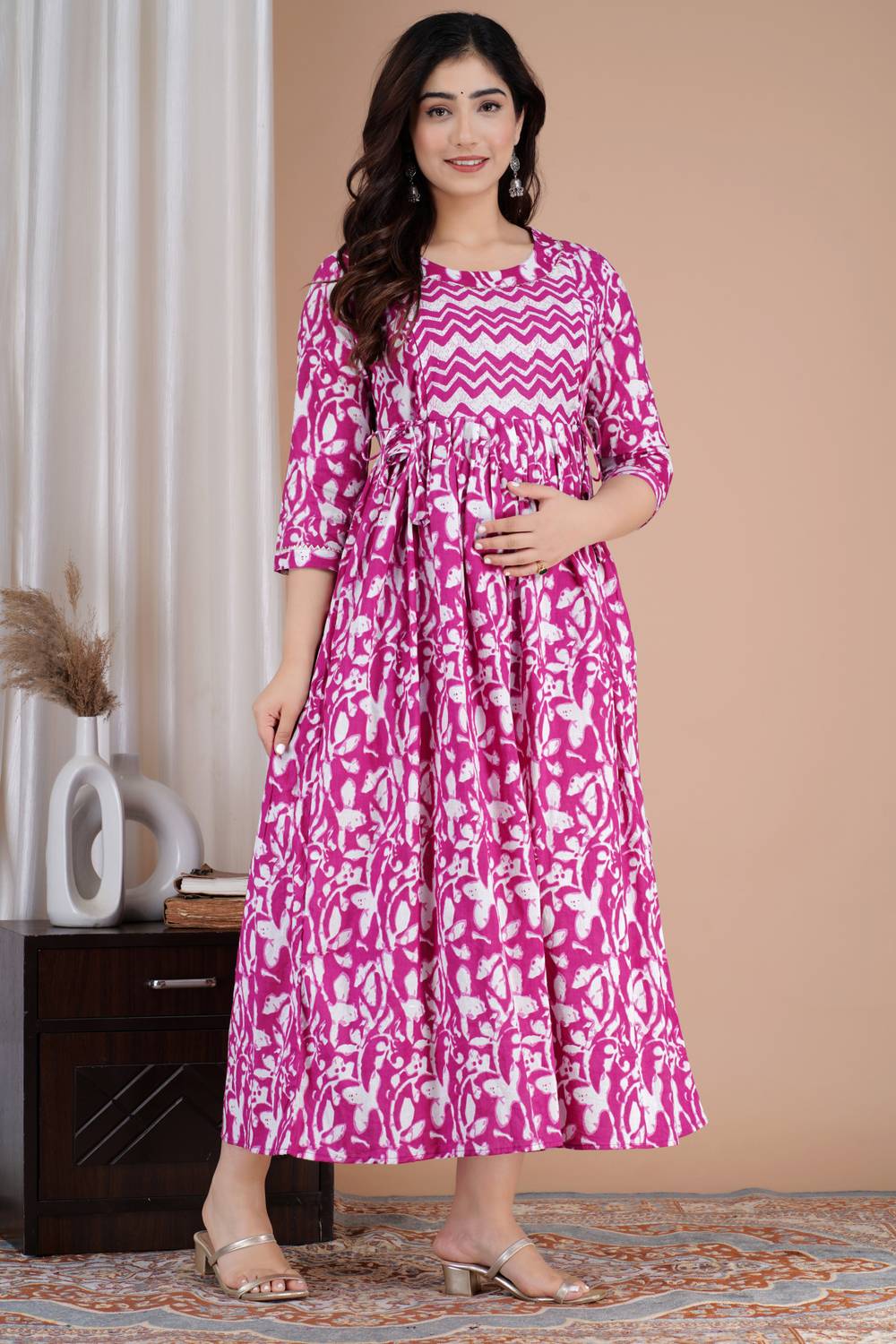 Tulsiram Women Printed Pure Cotton Anarkali Kurta (Purple, White)