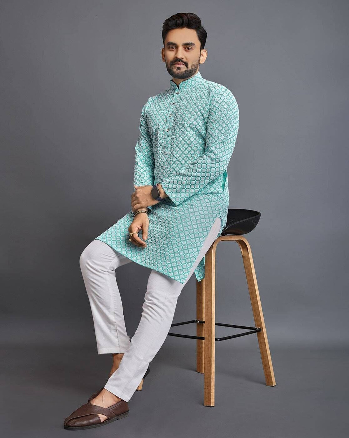 Image of ALMORA Men Printed Straight Kurta