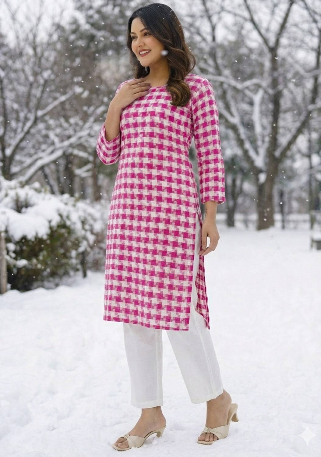 Shozaai Collection Women Checkered Straight Kurta