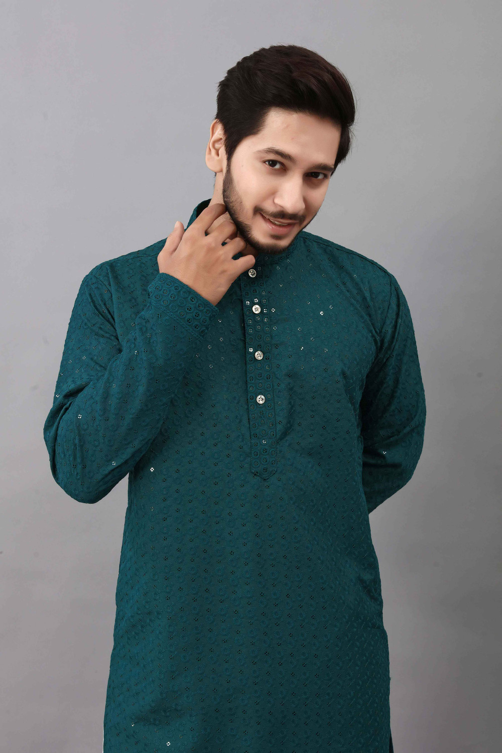 Image of ALMORA Men Embellished Straight Kurta