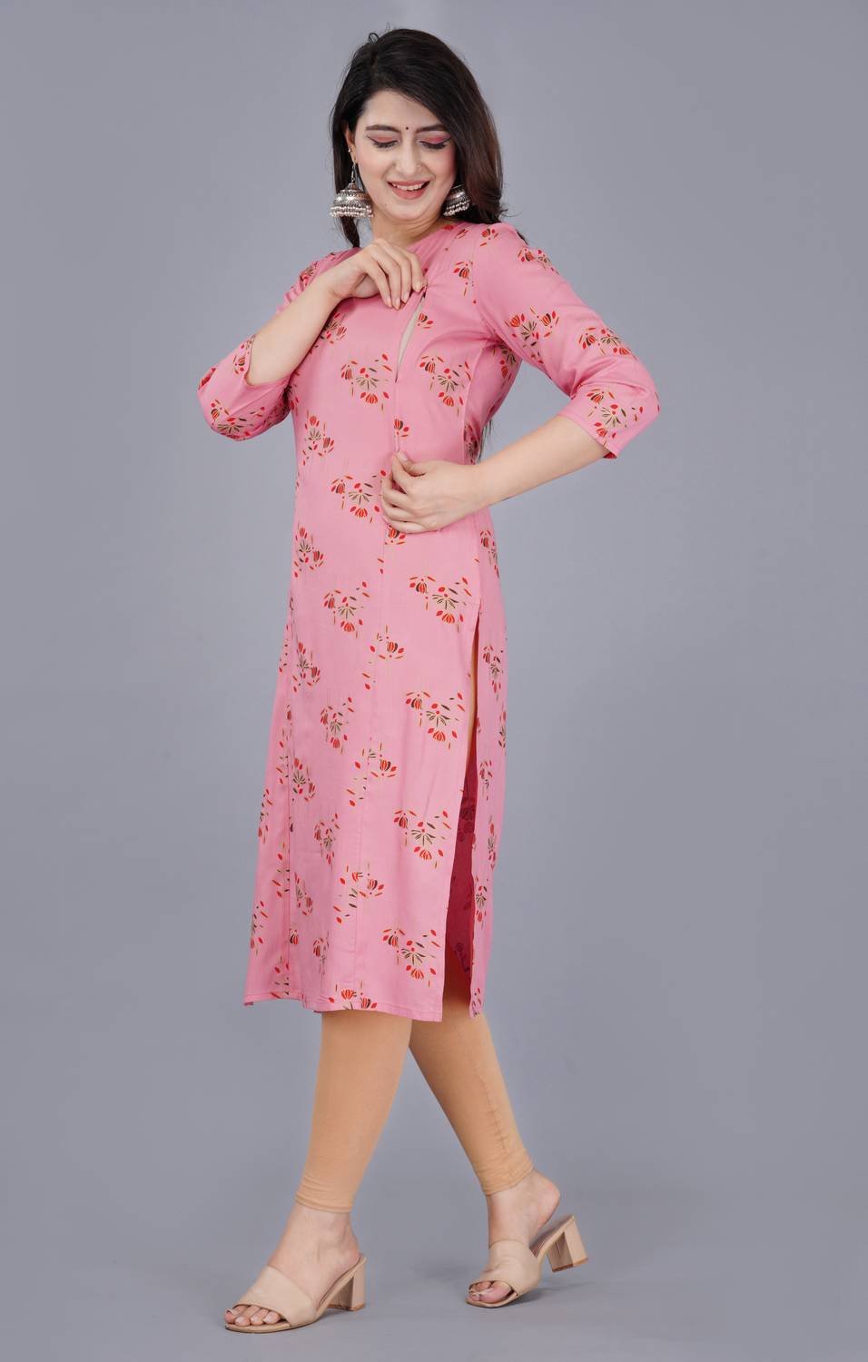pushpa textile Women Printed Cotton Rayon Straight Kurta (Multico