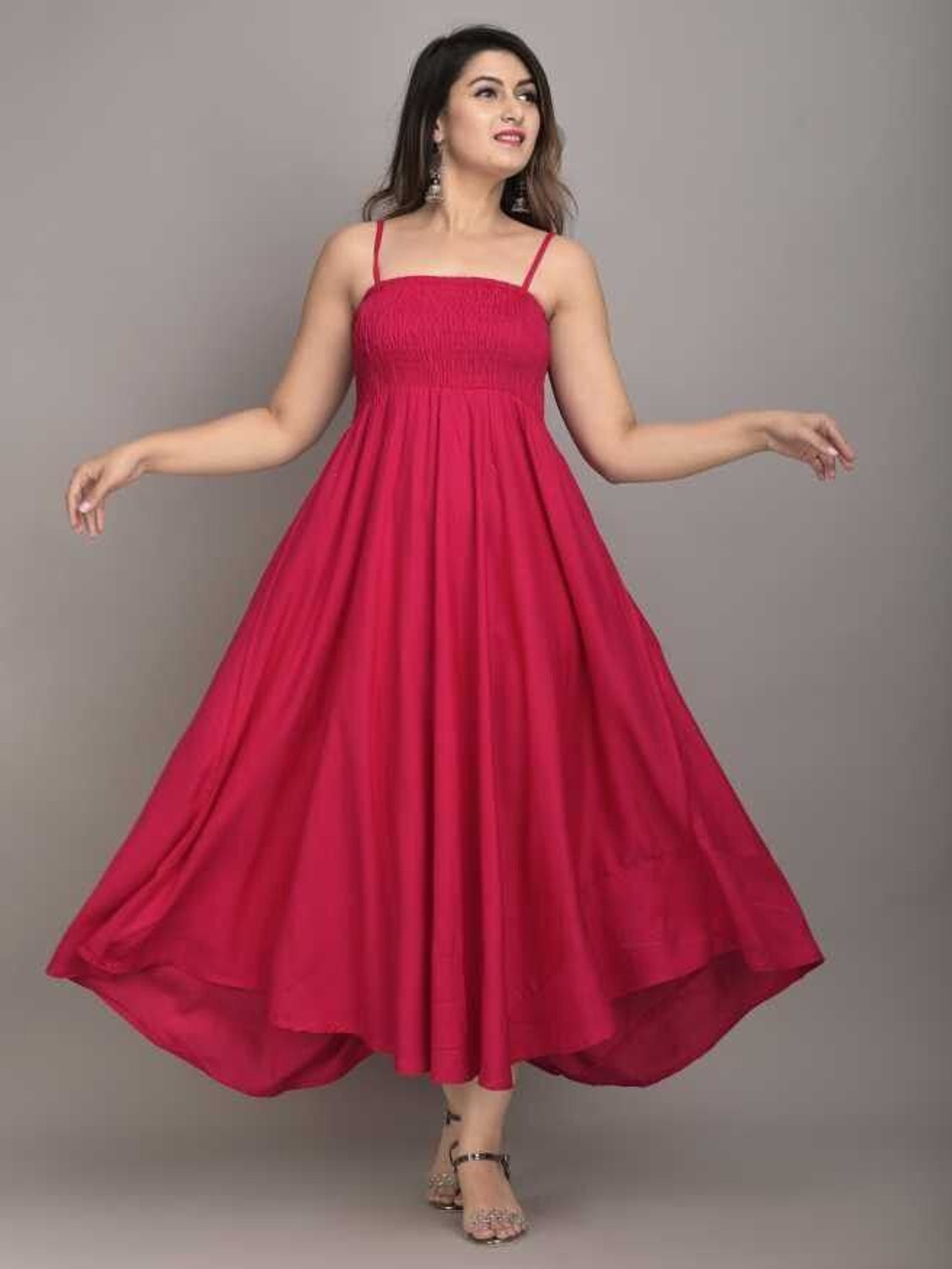 Image of MEWEAR Women Fit and Flare Pink Midi /Calf Length Dress