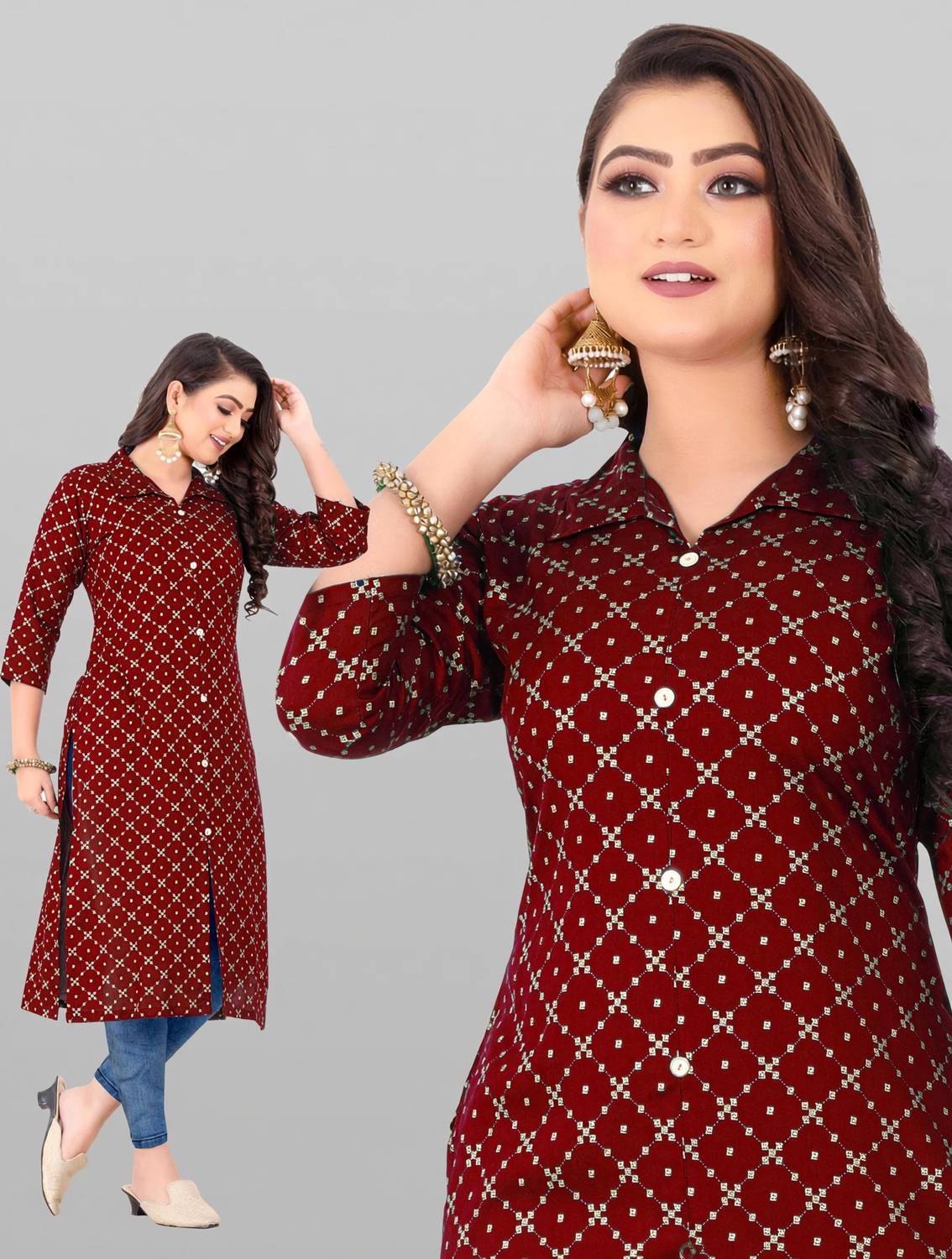 Acort Women Geometric Print, Printed Straight Kurta