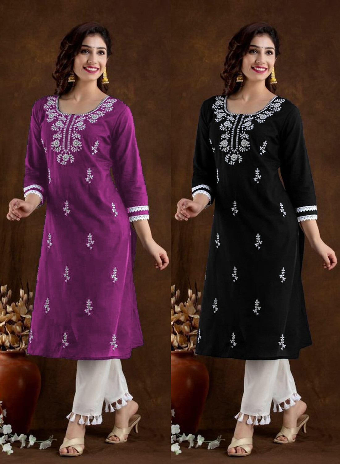 Image of VIKSHI Women Chikan Embroidery Kurta