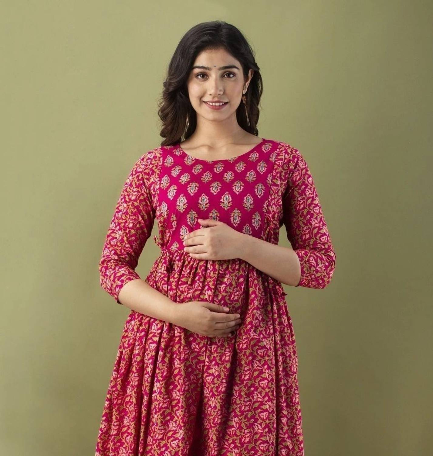Tulsiram Women Printed Pure Cotton Anarkali Kurta (Pink)
