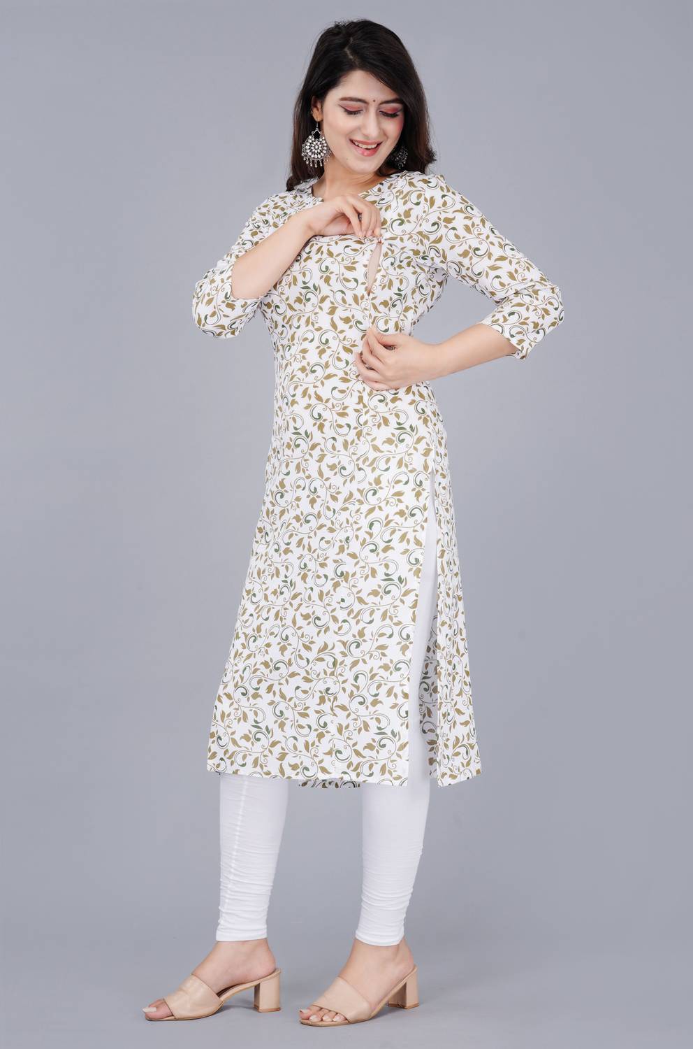 Radhe Fashion Women Printed Viscose Rayon Straight Kurta (White,
