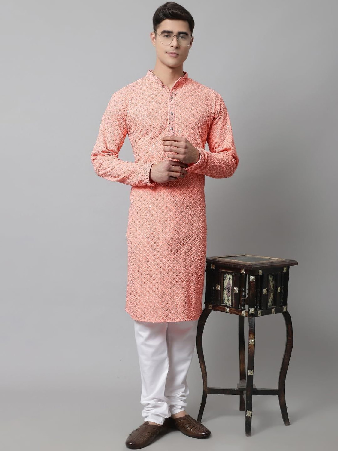 Image of ALMORA Men Embellished Straight Kurta