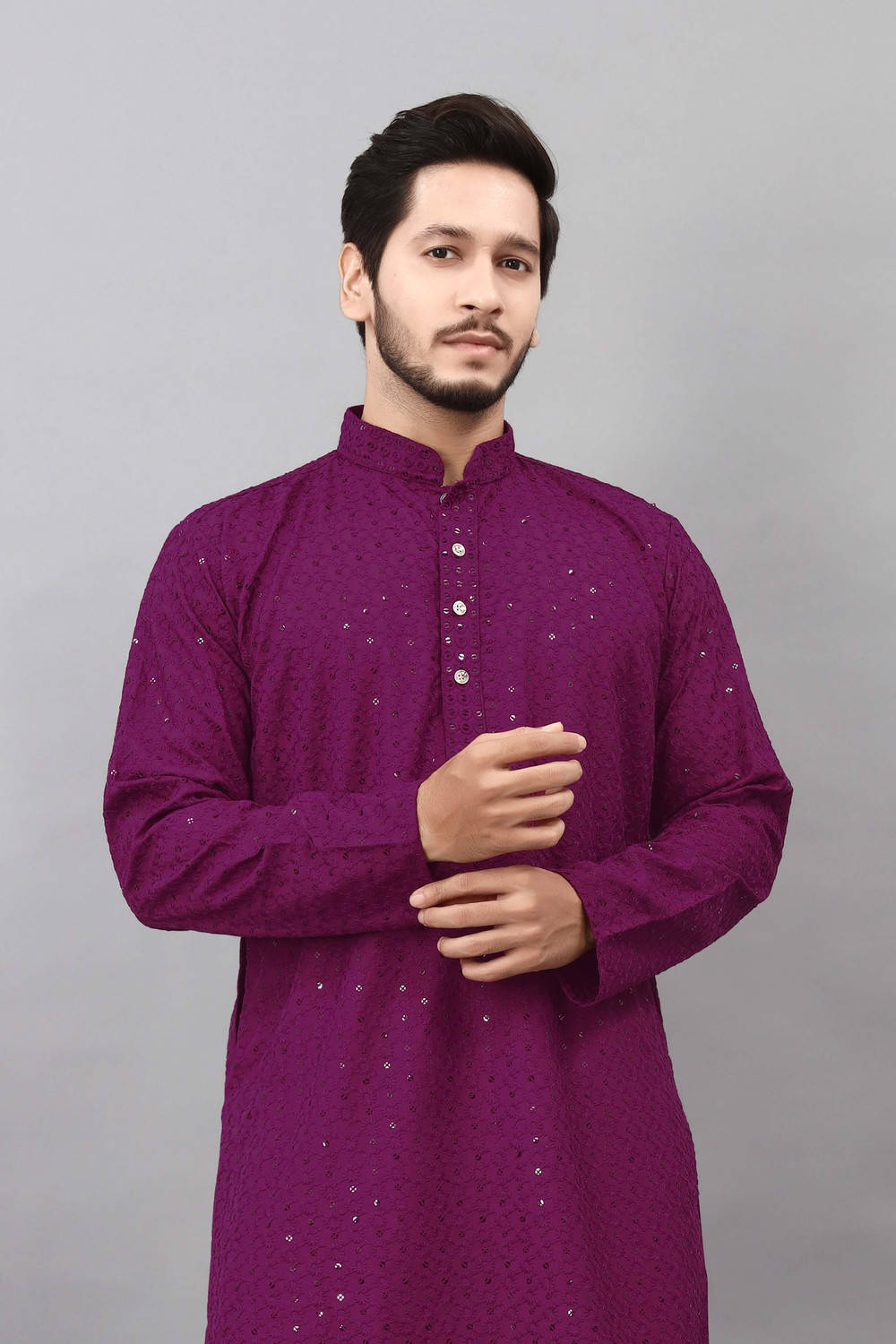 Image of ALMORA Men Embellished Straight Kurta