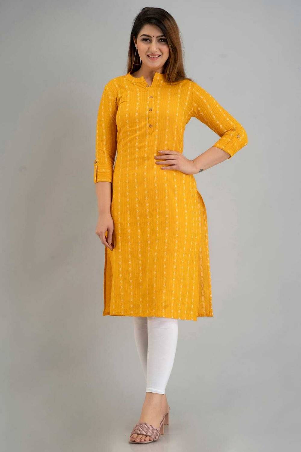 JASWAR Women Printed Pure Cotton Straight Kurta (Yellow)