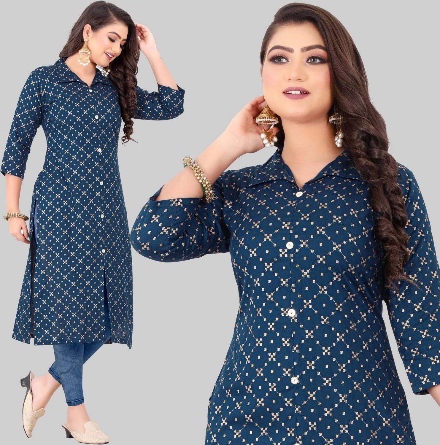 Acort Women Geometric Print, Printed Straight Kurta