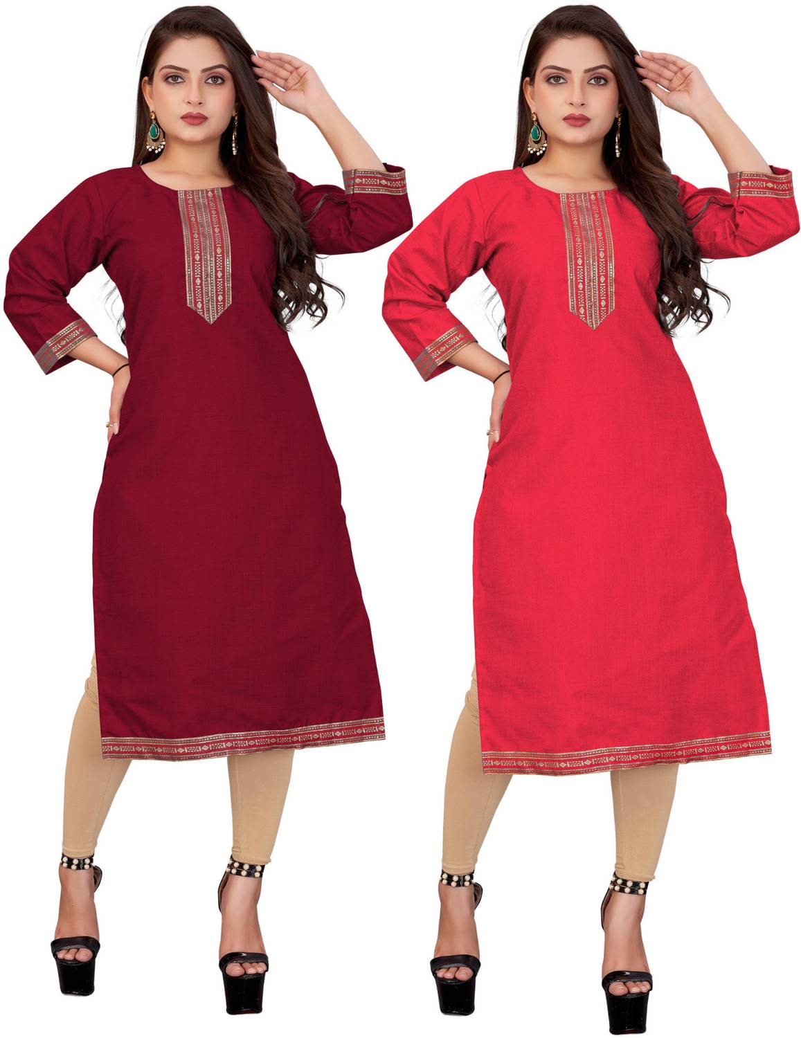 AAI MOGAL Women Self Design Straight Kurta