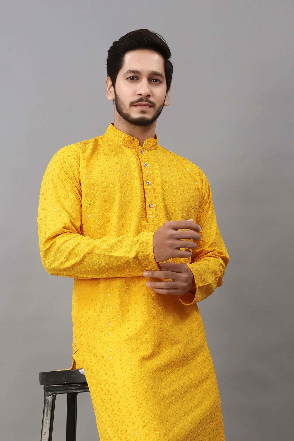 Image of ALMORA Men Embellished Straight Kurta