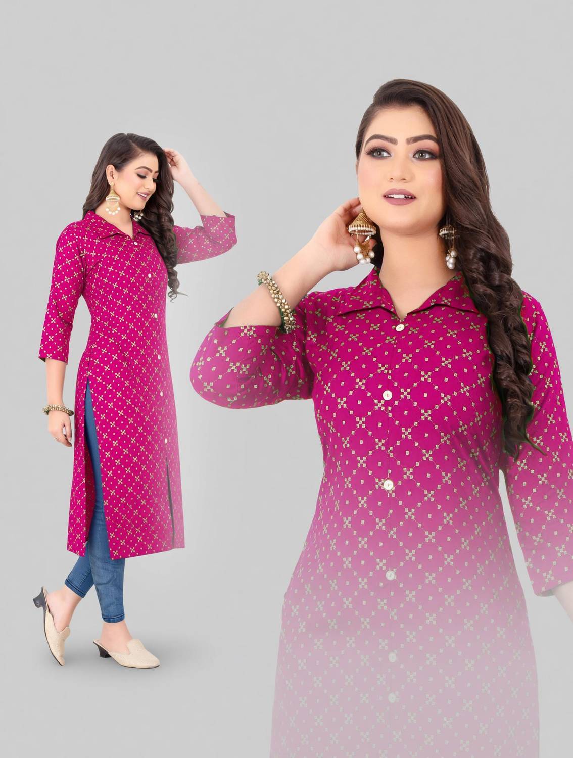 Acort Women Geometric Print, Printed Straight Kurta