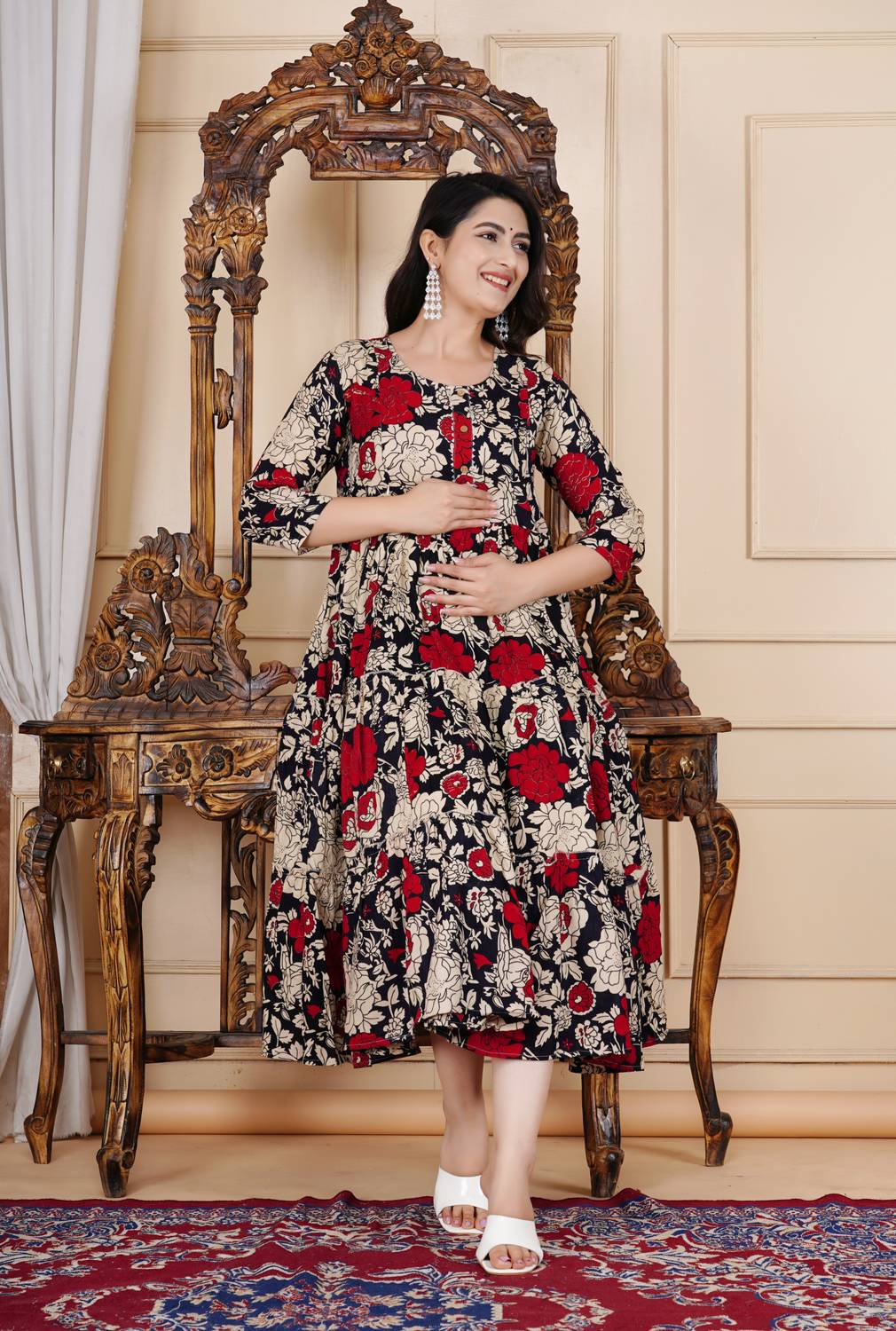 Most Women Printed Pure Cotton Flared Kurta (Multicolor)