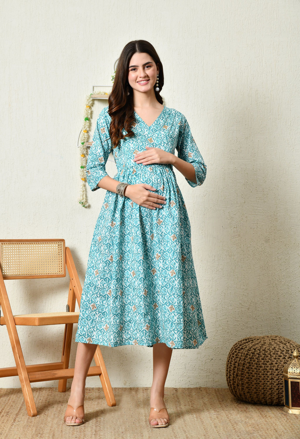 Image of Silakiva Women Fit and Flare Light Blue Midi /Calf Length Dress