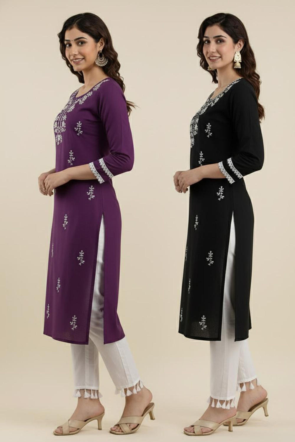 Image of VIKSHI Women Chikan Embroidery Kurta