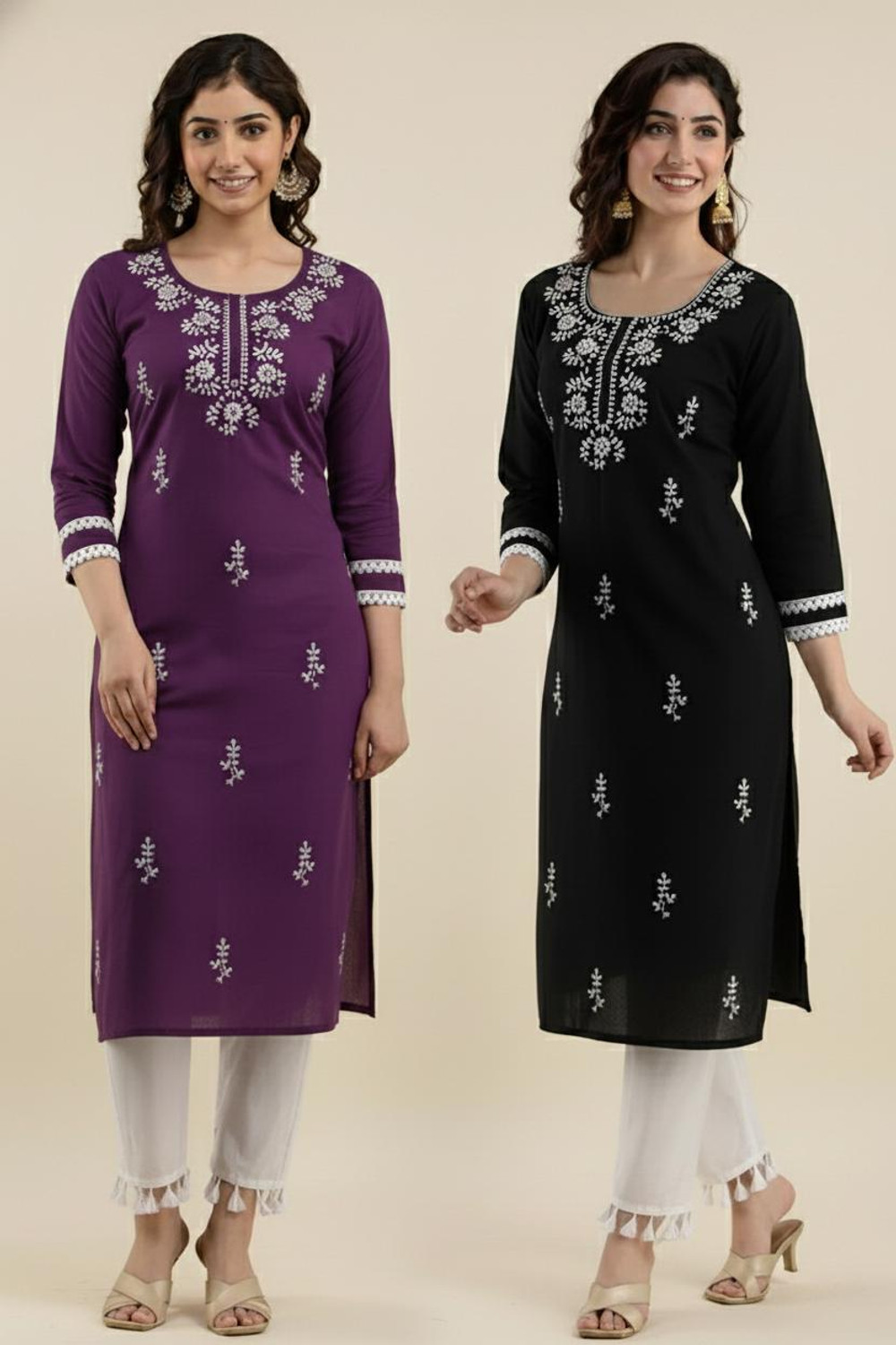 Image of VIKSHI Women Chikan Embroidery Kurta