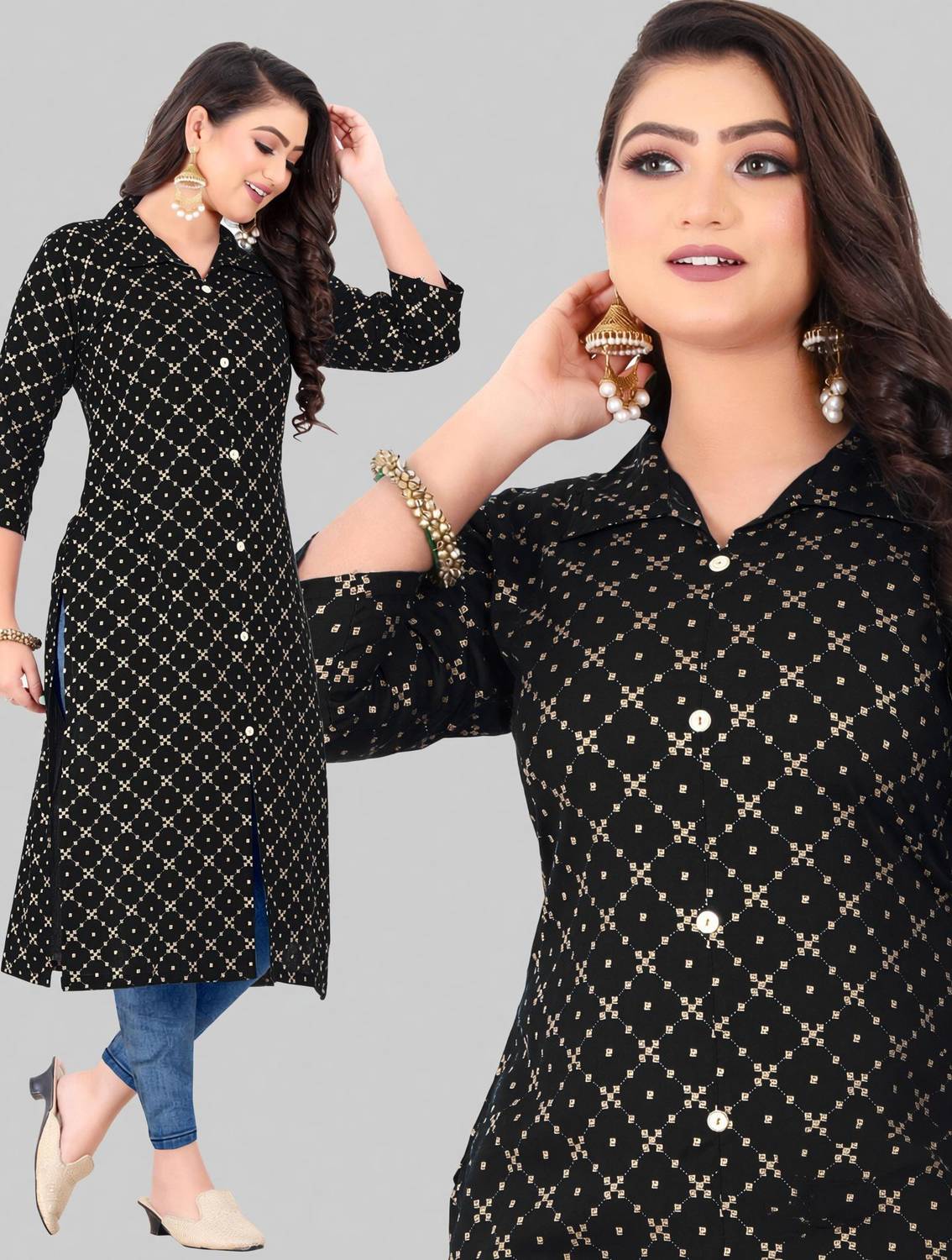 Acort Women Geometric Print, Printed Straight Kurta