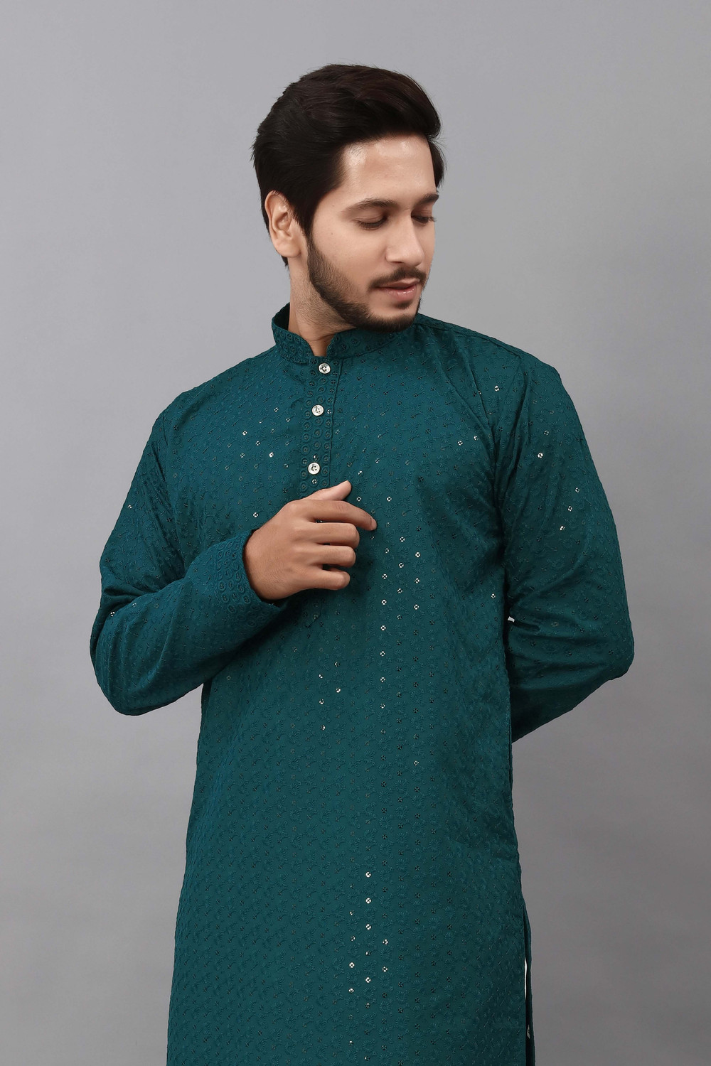 Image of ALMORA Men Embellished Straight Kurta