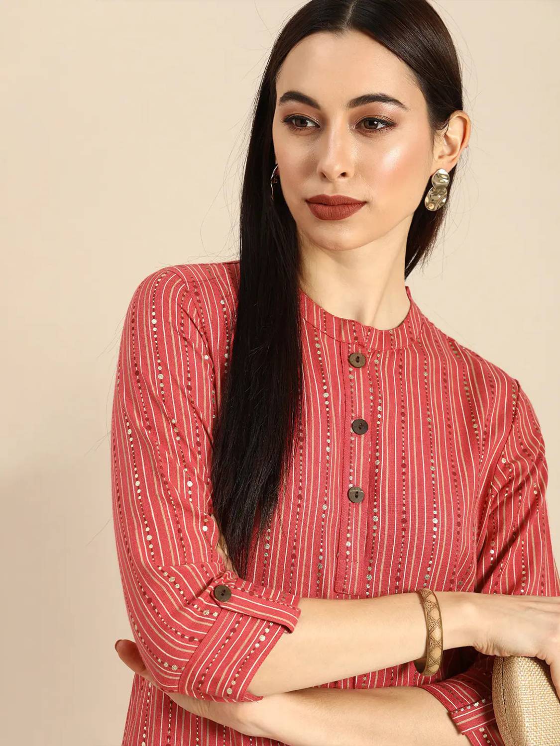 Isha e Kart Women Printed Viscose Rayon A-line Kurta (Red)