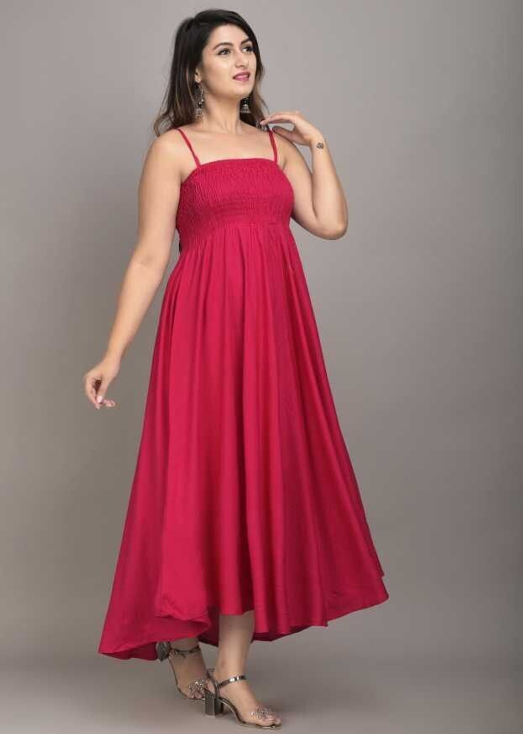 Image of MEWEAR Women Fit and Flare Pink Midi /Calf Length Dress
