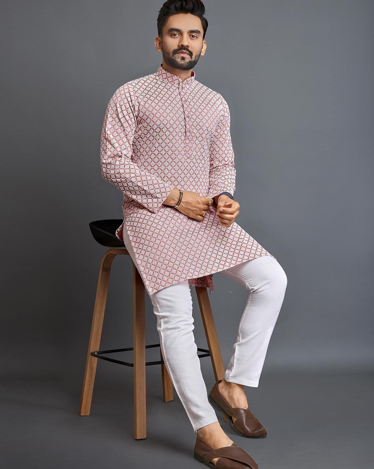Image of ALMORA Men Embroidered Straight Kurta