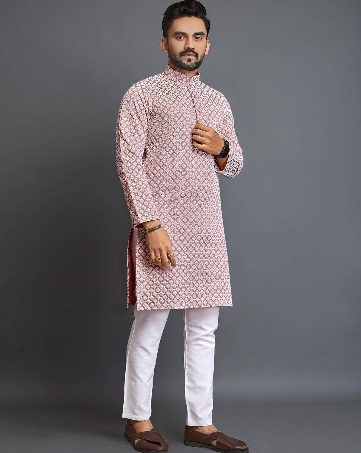 Image of ALMORA Men Embroidered Straight Kurta